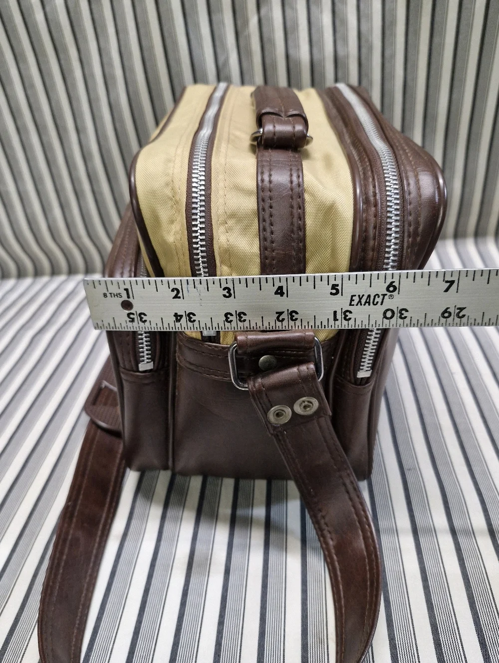 Vintage Camera Bag Canvas & Brown Leather Crossbody Multi Pocket